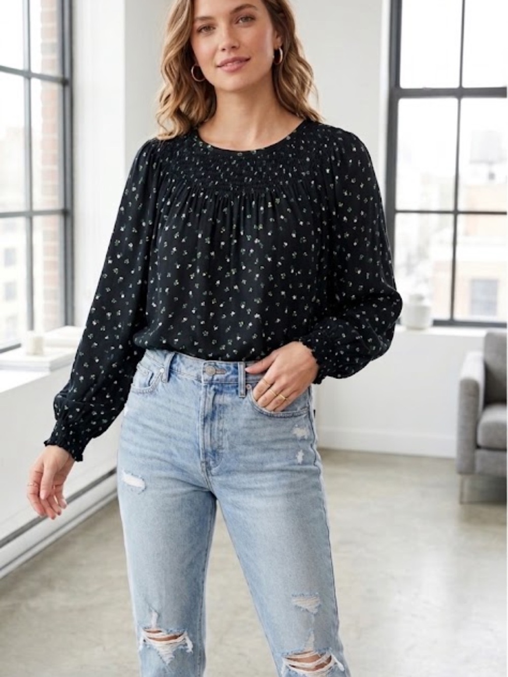 Sonoma Dark Floral Oversized Sleeve Top Size XXL
